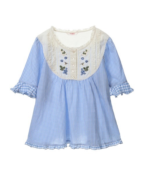 ピンクハウス　ブルーベリーギンガムチェック半袖ブラウス ピンクハウスブルーベリーギンガムチェック半袖ブラウス