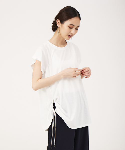 qualite（カリテ）の「ストライプテープドロストカットソー（Tシャツ/カットソー・レディース・オフホワイト/キャメル/ブルー・フリー）」の2枚目の写真