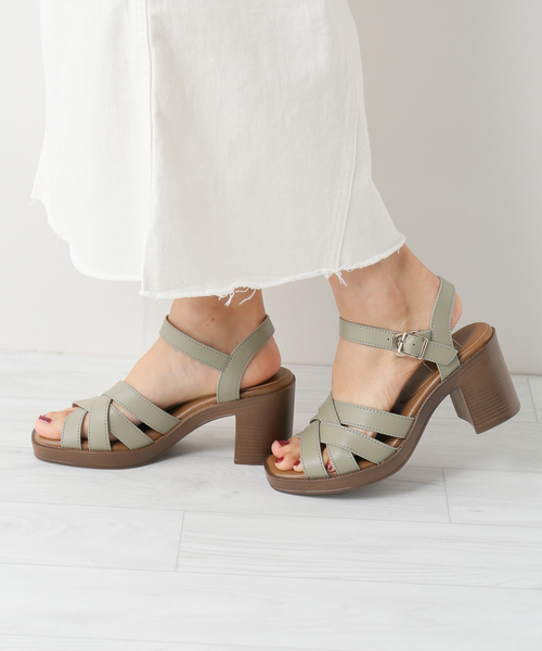 7.5メッシュチャンキーヒールサンダル