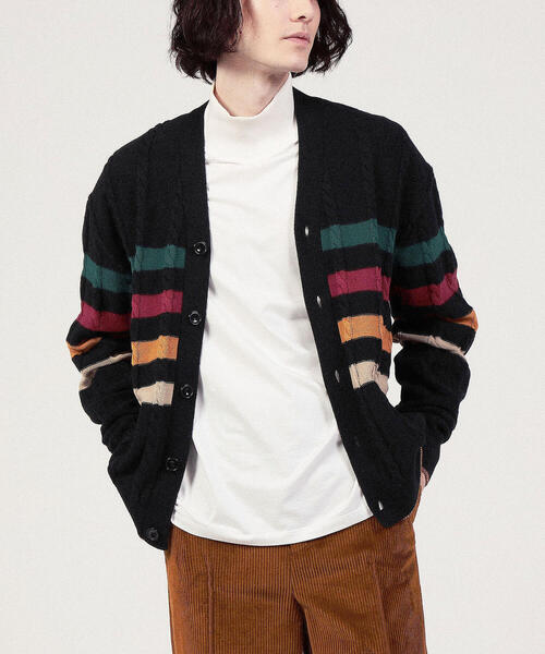 TOMORROWLAND （トゥモローランド）の「ウールナイロンコットン ケーブル×ボーダー Vネックカーディガン（カーディガン/ボレロ・メンズ・ブラック系その他/ベージュ系その他2・S/M）」の8枚目の写真