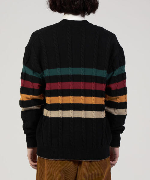TOMORROWLAND （トゥモローランド）の「ウールナイロンコットン ケーブル×ボーダー Vネックカーディガン（カーディガン/ボレロ・メンズ・ブラック系その他/ベージュ系その他2・S/M）」の4枚目の写真