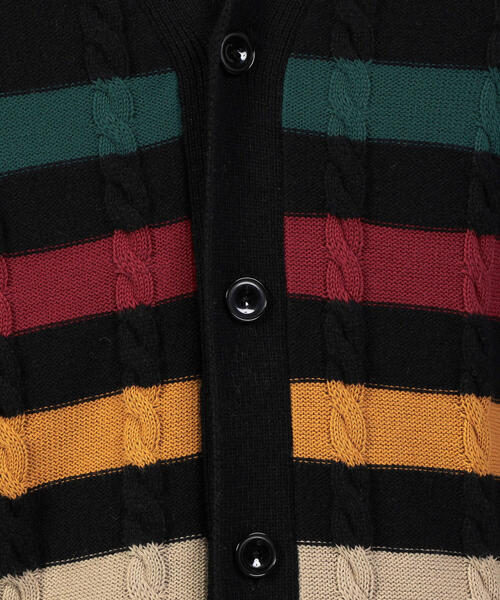TOMORROWLAND （トゥモローランド）の「ウールナイロンコットン ケーブル×ボーダー Vネックカーディガン（カーディガン/ボレロ・メンズ・ブラック系その他/ベージュ系その他2・S/M）」の7枚目の写真