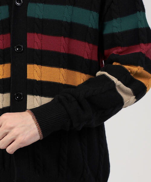 TOMORROWLAND （トゥモローランド）の「ウールナイロンコットン ケーブル×ボーダー Vネックカーディガン（カーディガン/ボレロ・メンズ・ブラック系その他/ベージュ系その他2・S/M）」の9枚目の写真