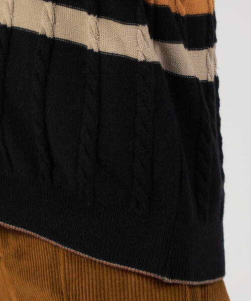 TOMORROWLAND （トゥモローランド）の「ウールナイロンコットン ケーブル×ボーダー Vネックカーディガン（カーディガン/ボレロ・メンズ・ブラック系その他/ベージュ系その他2・S/M）」の6枚目の写真