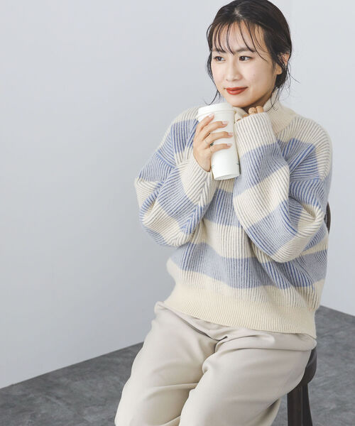 BEAMS HEART（ビームスハート）の「BEAMS HEART / 配色 ボーダー柄ニット（ニット/セーター・レディース・アイボリー/ブラック/ベージュ・FREE）」の4枚目の写真