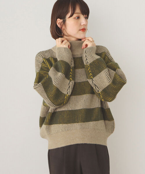 BEAMS HEART（ビームスハート）の「BEAMS HEART / 配色 ボーダー柄ニット（ニット/セーター・レディース・アイボリー/ブラック/ベージュ・FREE）」の3枚目の写真