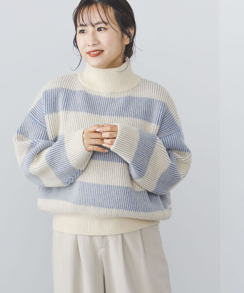 BEAMS HEART（ビームスハート）の「BEAMS HEART / 配色 ボーダー柄ニット（ニット/セーター・レディース・アイボリー/ブラック/ベージュ・FREE）」の2枚目の写真