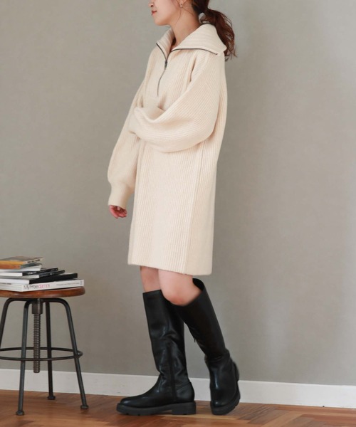 archives（アルシーヴ）の「ハーフｚｉｐ畦ニットミニワンピース（ワンピース・レディース・アイボリー/ブラウン/ベージュ/オレンジ・MEDIUM）」の14枚目の写真