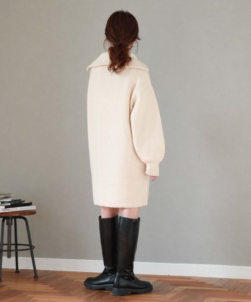 archives（アルシーヴ）の「ハーフｚｉｐ畦ニットミニワンピース（ワンピース・レディース・アイボリー/ブラウン/ベージュ/オレンジ・MEDIUM）」の9枚目の写真