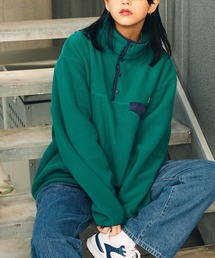 【SPOC STORE】ワンポイントロゴネーム オーバーサイズハーフボタンフリース