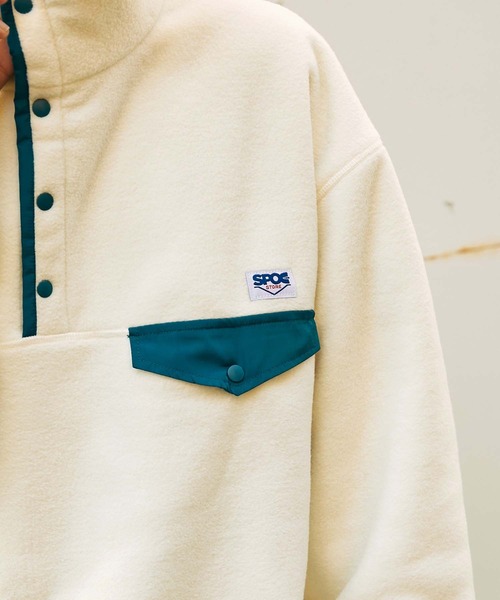 SPOC STORE（スポックストア）の「【SPOC STORE】ワンポイントロゴネーム オーバーサイズハーフボタンフリース（スウェット・レディース・パープル/ライトグレー/ブラック/アイボリー/ブルーグリーン/ブルー・M/L）」の14枚目の写真