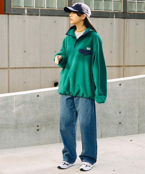 SPOC STORE（スポックストア）の「【SPOC STORE】ワンポイントロゴネーム オーバーサイズハーフボタンフリース（スウェット・レディース・パープル/ライトグレー/ブラック/アイボリー/ブルーグリーン/ブルー・M/L）」の11枚目の写真