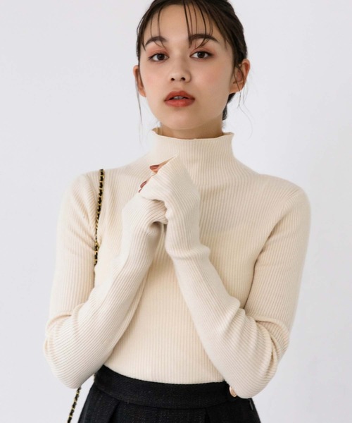 Edit Sheen(エディットシーン)の「プチハイネックトップス(ニット/セーター・レディース・ブラック/アイボリー/ホワイト×ブラック/オレンジ/グリーン/イエロー・M)」の15枚目の写真