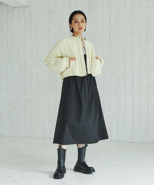 coen（コーエン）の「ショートパフブルゾン（ノーカラージャケット・レディース・ブラック/オフホワイト・M/L）」の14枚目の写真