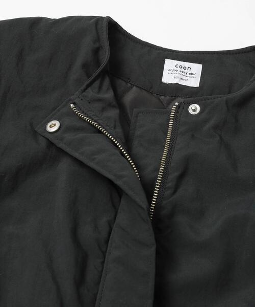 coen（コーエン）の「ショートパフブルゾン（ノーカラージャケット・レディース・ブラック/オフホワイト・M/L）」の4枚目の写真