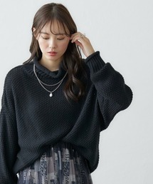 大きいサイズ ハイネックロールカラーニット