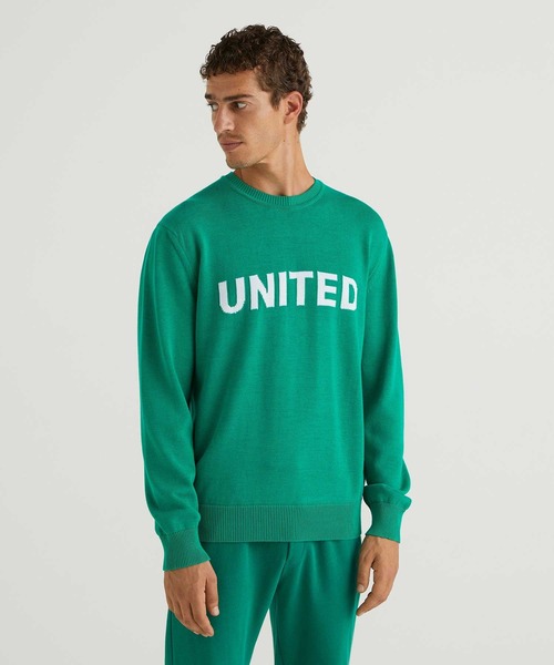 BENETTON (UNITED COLORS OF BENETTON)（ベネトンユナイテッドカラーズオブベネトン）の「フロントロゴクルーネックコットンニット・セーター（ニット/セーター・メンズ・ネイビー/レッド/グレー/グリーン・MEDIUM/SMALL/LARGE/X-SMALL）」の3枚目の写真