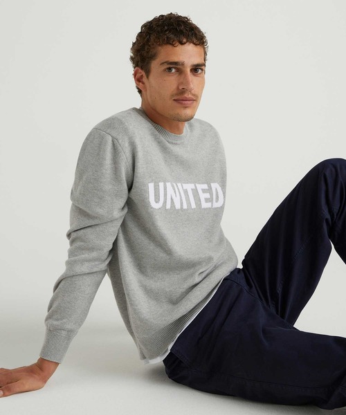 BENETTON (UNITED COLORS OF BENETTON)（ベネトンユナイテッドカラーズオブベネトン）の「フロントロゴクルーネックコットンニット・セーター（ニット/セーター・メンズ・ネイビー/レッド/グレー/グリーン・MEDIUM/SMALL/LARGE/X-SMALL）」の6枚目の写真