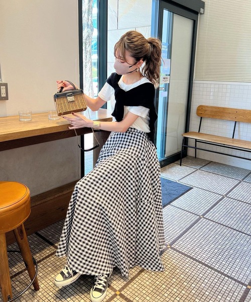 La-gemme（ラジェム）の「ギンガムチェックマキシフレアスカート（スカート・レディース・グレー/ブルー/ブラック/ブラウン/レッド/グリーン・C/フリー）」の7枚目の写真