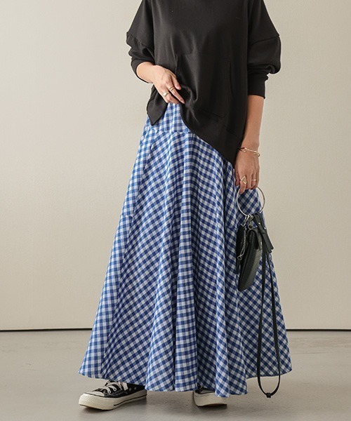 La-gemme（ラジェム）の「ギンガムチェックマキシフレアスカート（スカート・レディース・グレー/ブルー/ブラック/ブラウン/レッド/グリーン・C/フリー）」の9枚目の写真