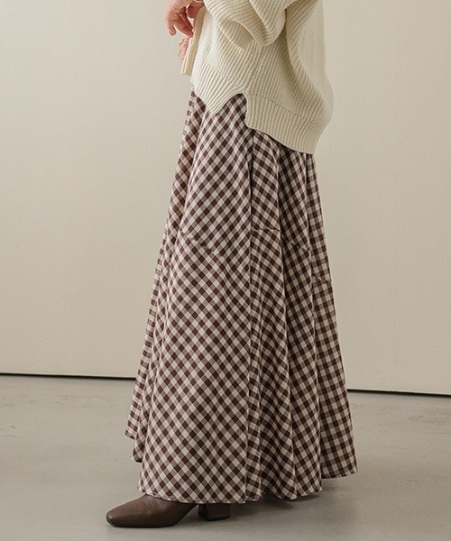 La-gemme（ラジェム）の「ギンガムチェックマキシフレアスカート（スカート・レディース・グレー/ブルー/ブラック/ブラウン/レッド/グリーン・C/フリー）」の16枚目の写真