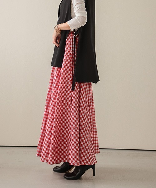 La-gemme（ラジェム）の「ギンガムチェックマキシフレアスカート（スカート・レディース・グレー/ブルー/ブラック/ブラウン/レッド/グリーン・C/フリー）」の22枚目の写真