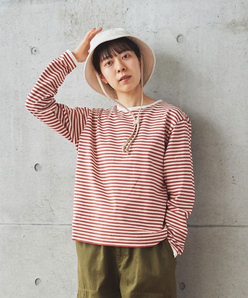 PAR ICI（パーリッシィ）の「ボーダー配色バインダー カットソー（Tシャツ/カットソー・レディース・ネイビー/グリーン/アイボリー/ブルー/グリーン系その他/ダークグリーン/オレンジ系その他/パープル/ブラウン/ワインレッド/チャコールグレー/レッド・FREE）」の12枚目の写真