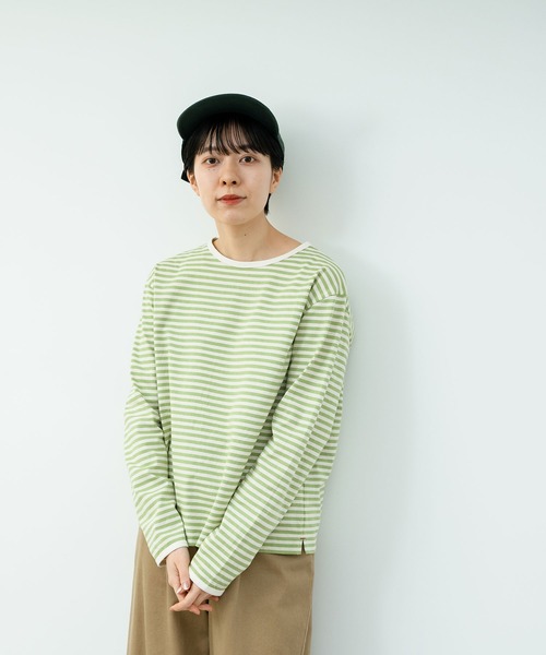 PAR ICI（パーリッシィ）の「ボーダー配色バインダー カットソー（Tシャツ/カットソー・レディース・ネイビー/グリーン/アイボリー/ブルー/グリーン系その他/ダークグリーン/オレンジ系その他/パープル/ブラウン/ワインレッド/チャコールグレー/レッド・FREE）」の6枚目の写真