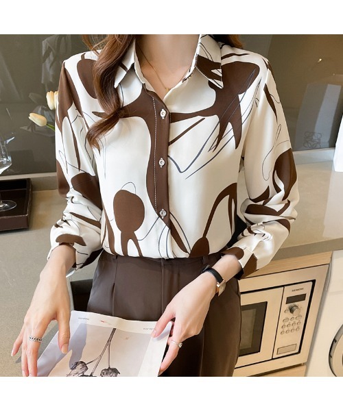 おしゃれスタ(オシャレスタ)の「レトロかわいい印象派カジュアル柄シャツ(シャツ/ブラウス・レディース・ブラウン/ブラック・L/XL/M/S)」の13枚目の写真