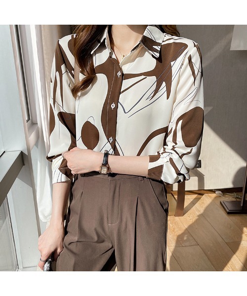 おしゃれスタ(オシャレスタ)の「レトロかわいい印象派カジュアル柄シャツ(シャツ/ブラウス・レディース・ブラウン/ブラック・L/XL/M/S)」の16枚目の写真