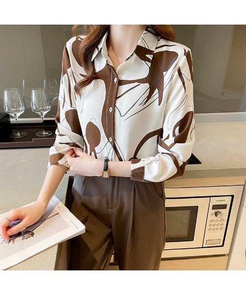 おしゃれスタ(オシャレスタ)の「レトロかわいい印象派カジュアル柄シャツ(シャツ/ブラウス・レディース・ブラウン/ブラック・L/XL/M/S)」の15枚目の写真