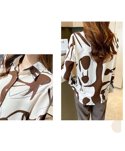 おしゃれスタ(オシャレスタ)の「レトロかわいい印象派カジュアル柄シャツ(シャツ/ブラウス・レディース・ブラウン/ブラック・L/XL/M/S)」の17枚目の写真