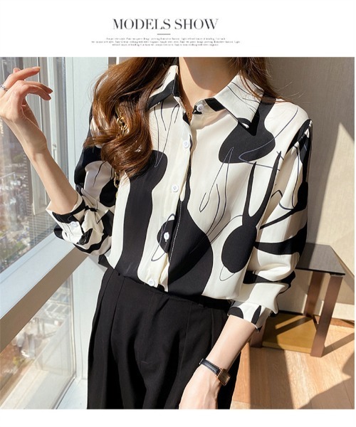 おしゃれスタ(オシャレスタ)の「レトロかわいい印象派カジュアル柄シャツ(シャツ/ブラウス・レディース・ブラウン/ブラック・L/XL/M/S)」の5枚目の写真