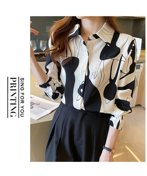 おしゃれスタ(オシャレスタ)の「レトロかわいい印象派カジュアル柄シャツ(シャツ/ブラウス・レディース・ブラウン/ブラック・L/XL/M/S)」の6枚目の写真