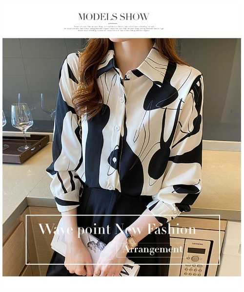 おしゃれスタ(オシャレスタ)の「レトロかわいい印象派カジュアル柄シャツ(シャツ/ブラウス・レディース・ブラウン/ブラック・L/XL/M/S)」の7枚目の写真