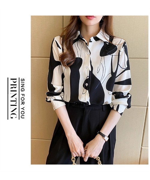 おしゃれスタ(オシャレスタ)の「レトロかわいい印象派カジュアル柄シャツ(シャツ/ブラウス・レディース・ブラウン/ブラック・L/XL/M/S)」の8枚目の写真