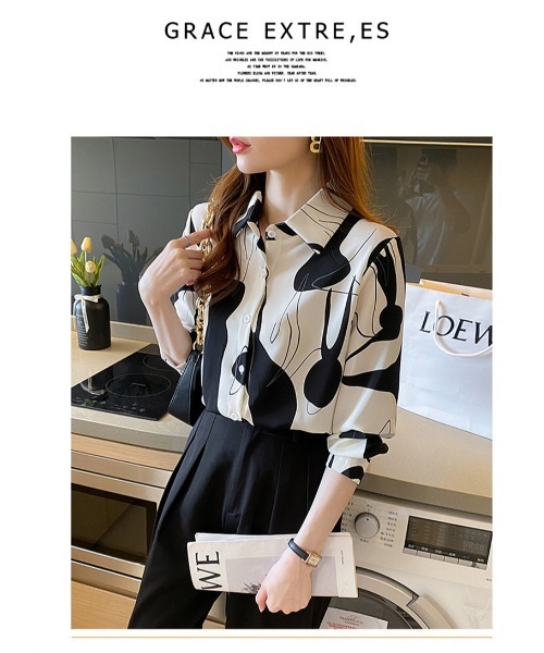 おしゃれスタ(オシャレスタ)の「レトロかわいい印象派カジュアル柄シャツ(シャツ/ブラウス・レディース・ブラウン/ブラック・L/XL/M/S)」の9枚目の写真