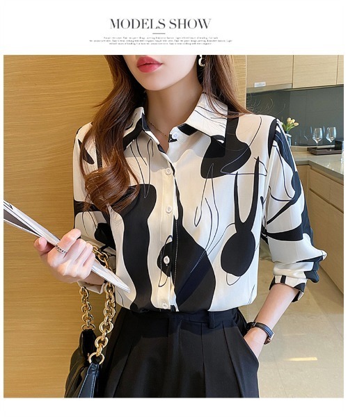 おしゃれスタ(オシャレスタ)の「レトロかわいい印象派カジュアル柄シャツ(シャツ/ブラウス・レディース・ブラウン/ブラック・L/XL/M/S)」の10枚目の写真