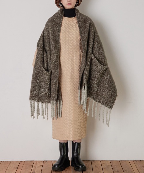Fashion Letter（ファッションレター）の「ツイード柄2way大判ストール（ストール/ショール・レディース・ブラック/ブラウン・FREE）」の3枚目の写真
