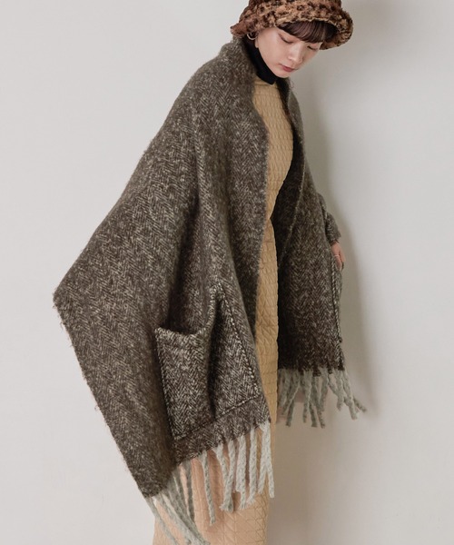 Fashion Letter（ファッションレター）の「ツイード柄2way大判ストール（ストール/ショール・レディース・ブラック/ブラウン・FREE）」の4枚目の写真