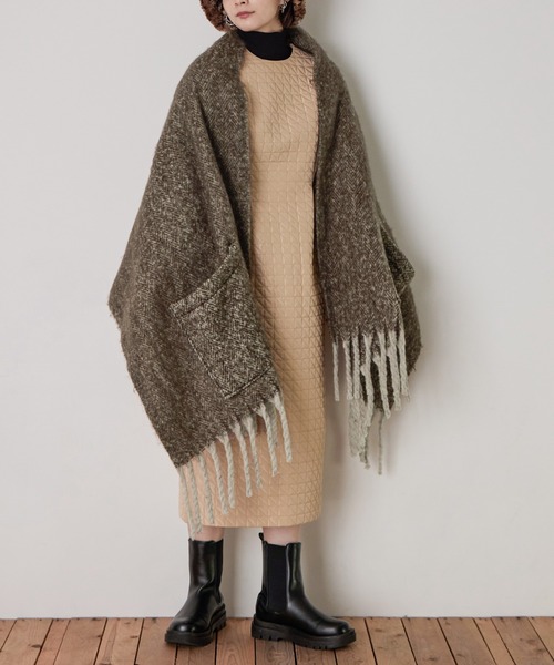 Fashion Letter（ファッションレター）の「ツイード柄2way大判ストール（ストール/ショール・レディース・ブラック/ブラウン・FREE）」の5枚目の写真