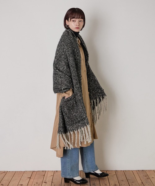 Fashion Letter（ファッションレター）の「ツイード柄2way大判ストール（ストール/ショール・レディース・ブラック/ブラウン・FREE）」の10枚目の写真