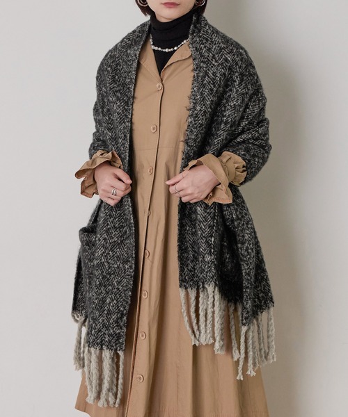 Fashion Letter（ファッションレター）の「ツイード柄2way大判ストール（ストール/ショール・レディース・ブラック/ブラウン・FREE）」の15枚目の写真