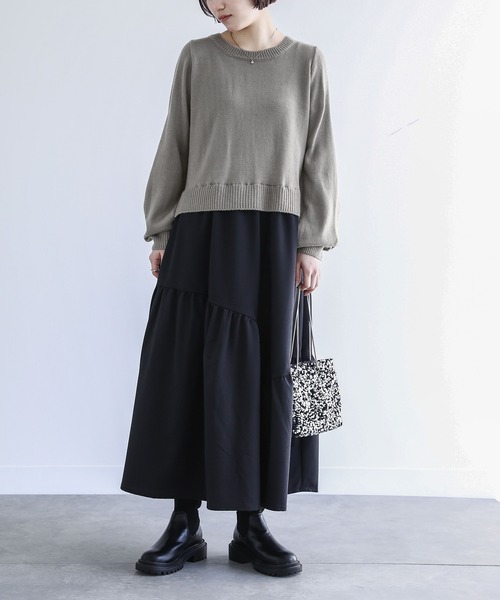 n'OrLABEL（ノアールレーベル）の「『ニットドッキングティアードワンピース』（ワンピース・レディース・グレー/グリーン/プラム/ブラック・1/2）」の16枚目の写真