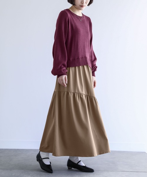 n'OrLABEL（ノアールレーベル）の「『ニットドッキングティアードワンピース』（ワンピース・レディース・グレー/グリーン/プラム/ブラック・1/2）」の13枚目の写真