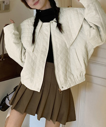 レディース ビッグカラーショート丈キルティングジャケット