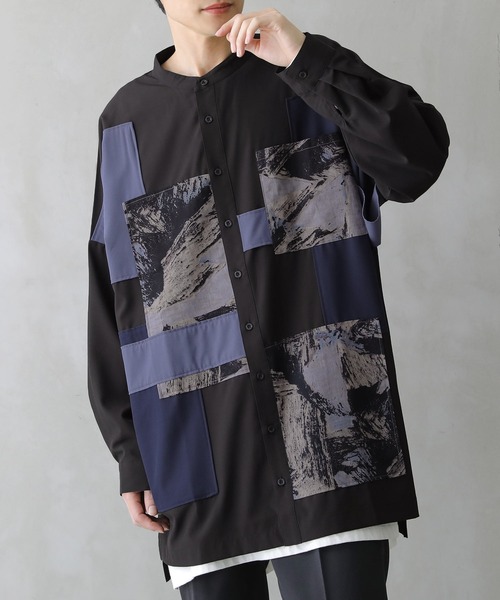 osharewalker（オシャレウォーカー）の「『パッチワークデザインロングシャツ』（シャツ/ブラウス・レディース・ブラック・1/2）」の6枚目の写真