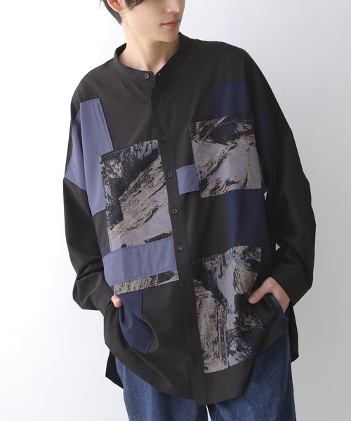 osharewalker（オシャレウォーカー）の「『パッチワークデザインロングシャツ』（シャツ/ブラウス・レディース・ブラック・1/2）」の7枚目の写真