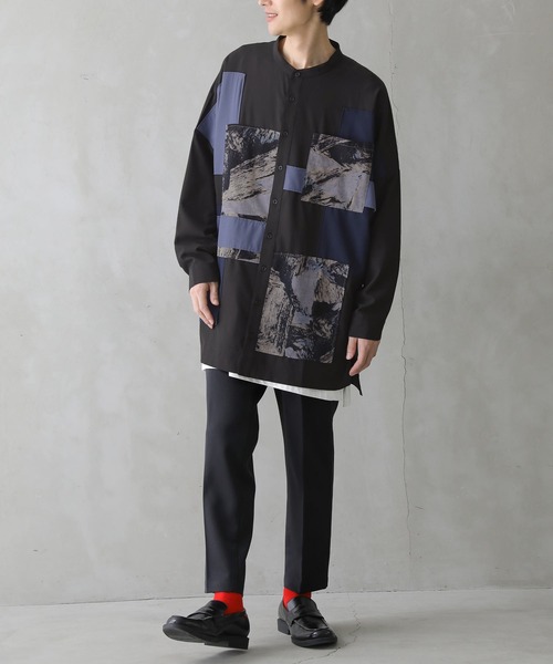 osharewalker（オシャレウォーカー）の「『パッチワークデザインロングシャツ』（シャツ/ブラウス・レディース・ブラック・1/2）」の11枚目の写真