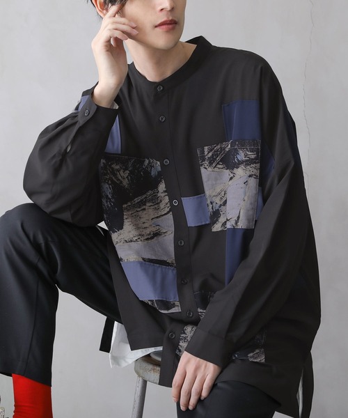 osharewalker（オシャレウォーカー）の「『パッチワークデザインロングシャツ』（シャツ/ブラウス・レディース・ブラック・1/2）」の15枚目の写真